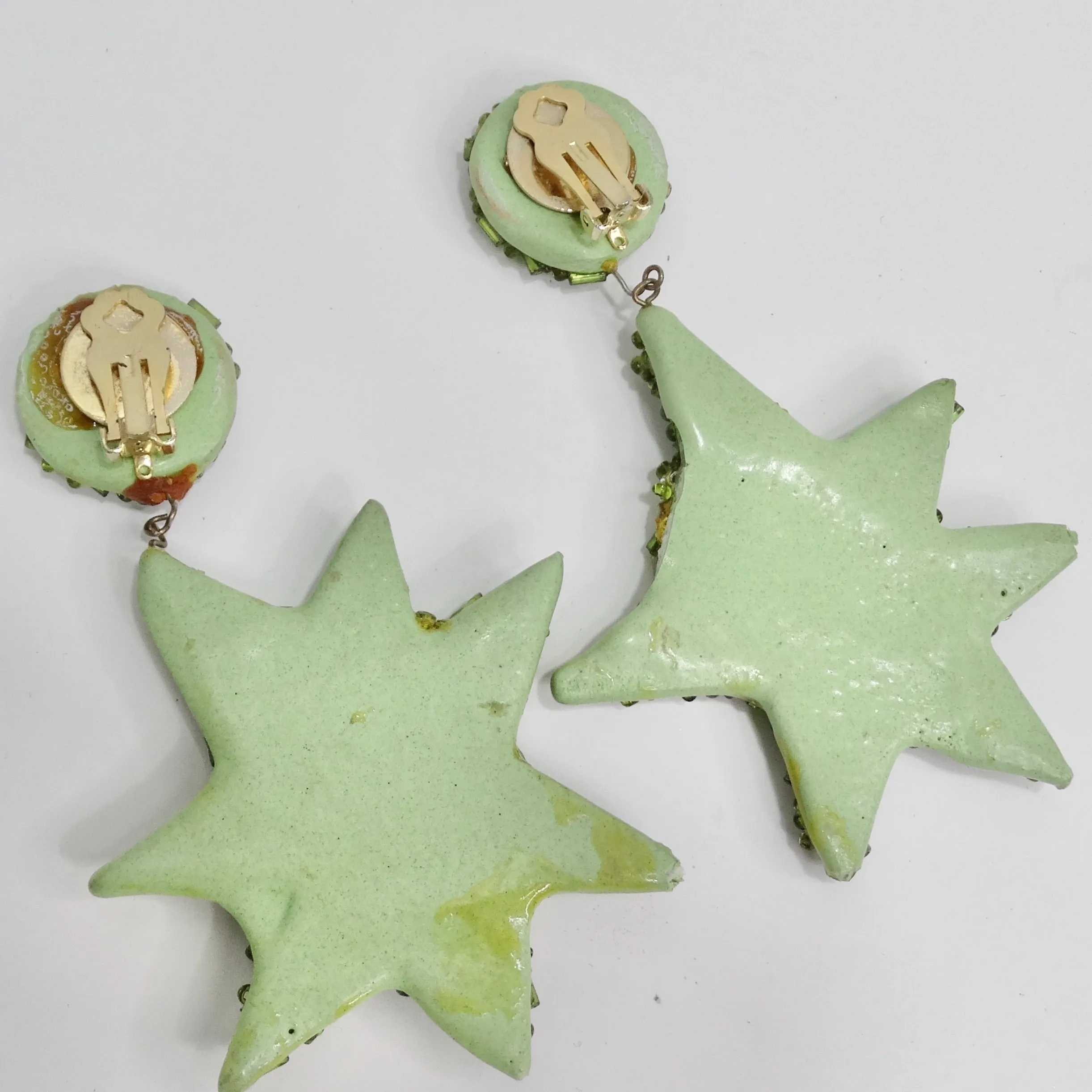 1980s Green Swarovski Crystal Embellished Star Clip On Earrings