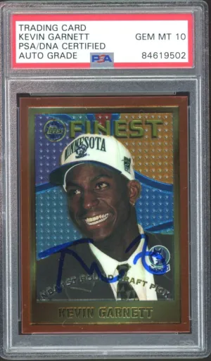 1995 Topps Finest #115 Kevin Garnett RC Rookie Celtics PSA/DNA Auto GEM MINT 10