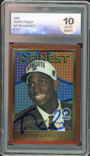 1995 Topps Finest #115 Kevin Garnett RC Timberwolves Celtics JSA DGA 10 Auto