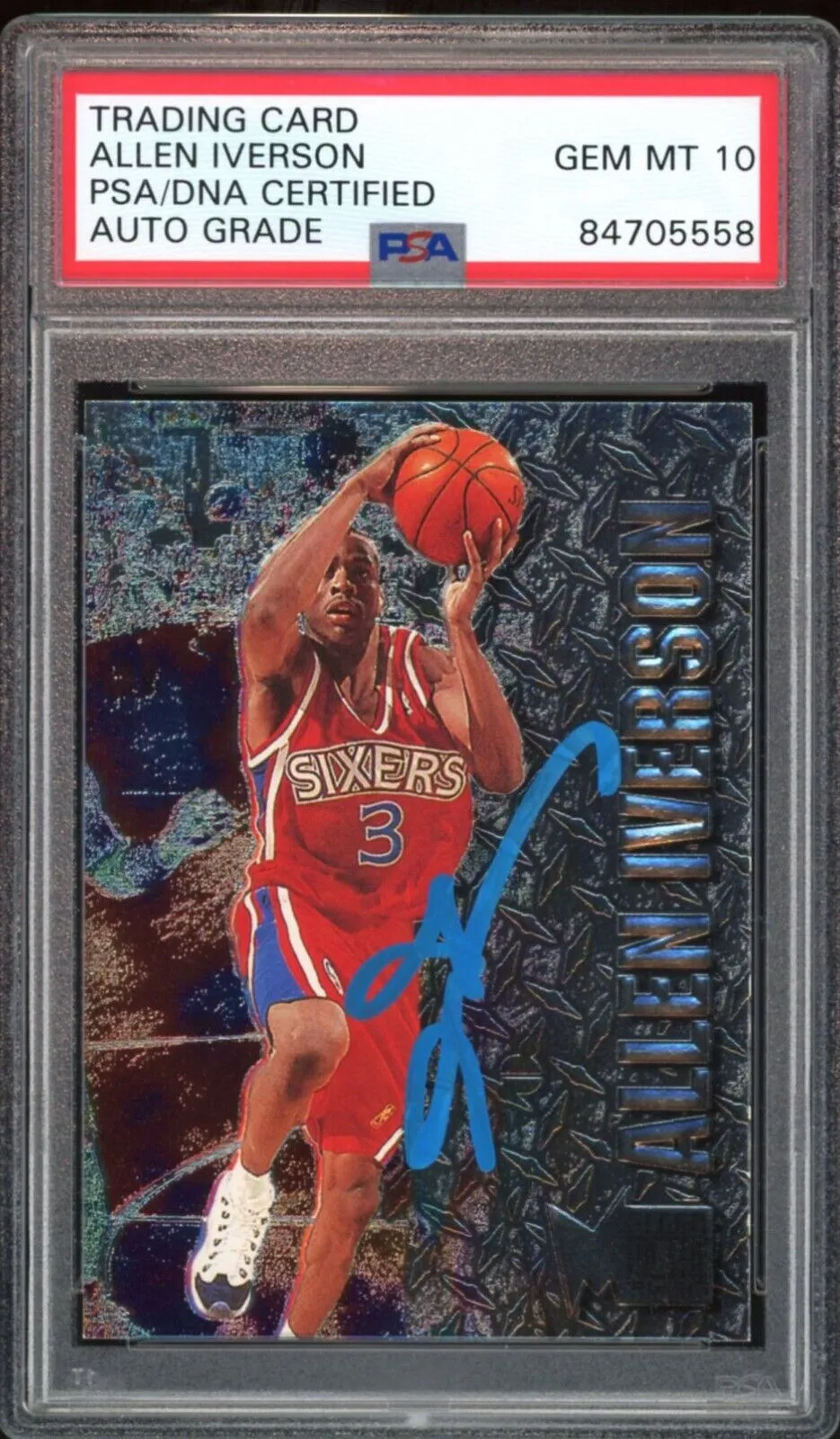 1996 Fleer Metal #201 Allen Iverson RC Rookie 76ers PSA/DNA Auto GEM MINT 10