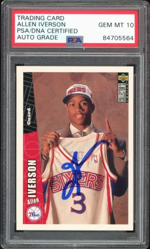 1996 Upper Deck #301 Allen Iverson RC Rookie 76ers PSA/DNA Auto GEM MINT 10