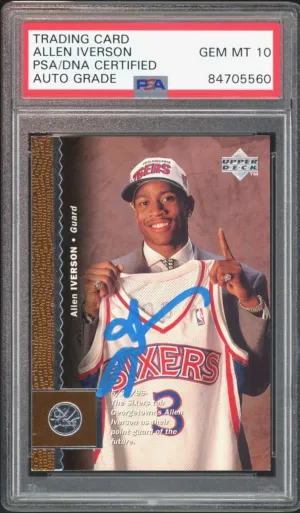 1996 Upper Deck #301 Allen Iverson RC Rookie Blue Ink PSA/DNA Auto GEM MINT 10