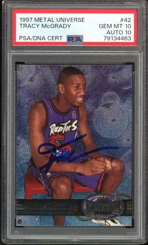 1997 Metal Universe #42 Tracy McGrady RC Rookie On Card PSA 10/10 Auto GEM MINT