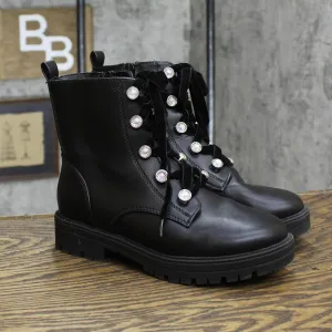 Art Class Youth Girls Lace Up Faux Leather Velvet Boots 166769b07b4e3d Black 3
