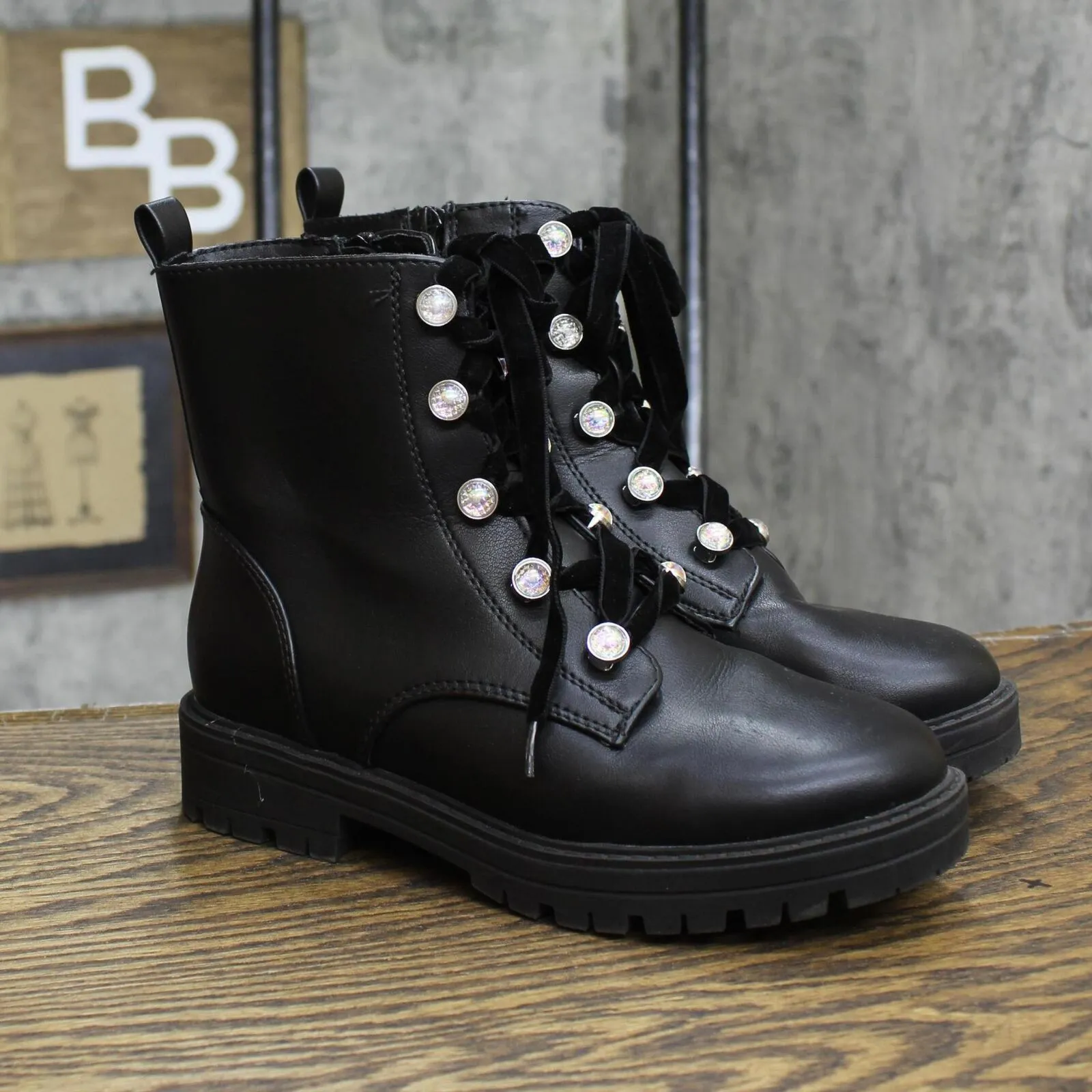 Art Class Youth Girls Lace Up Faux Leather Velvet Boots 166769b07b4e3d Black 3