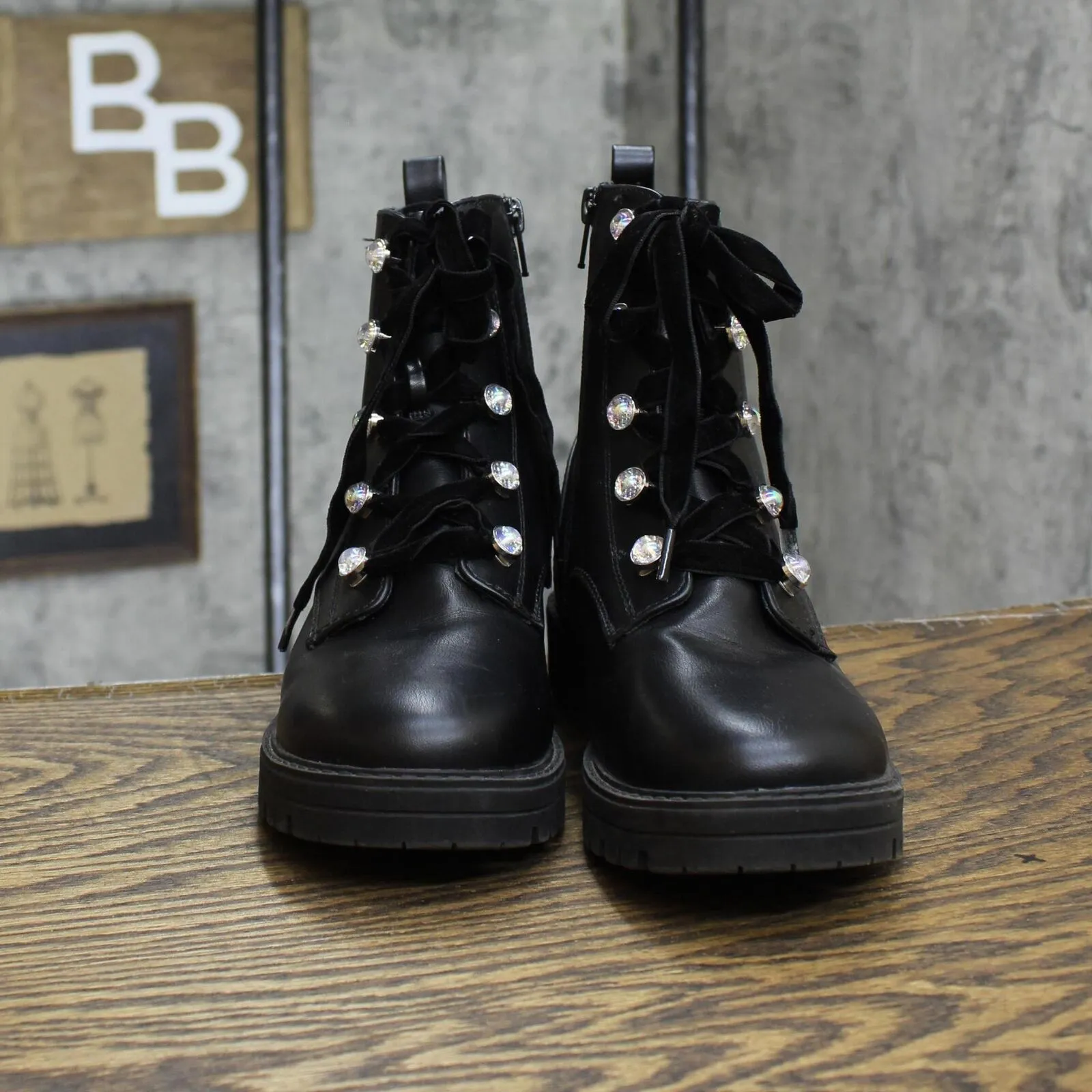 Art Class Youth Girls Lace Up Faux Leather Velvet Boots 166769b07b4e3d Black 3