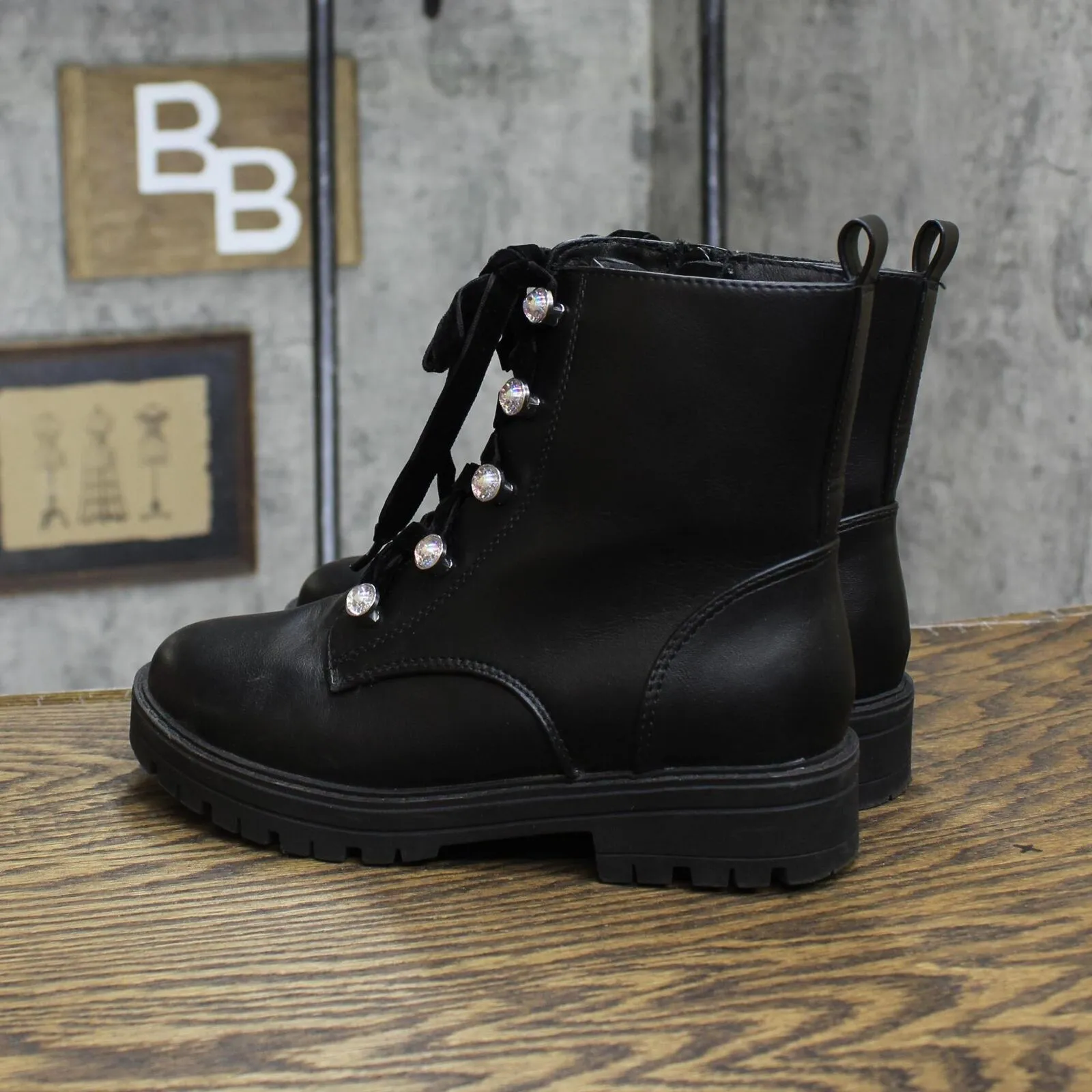 Art Class Youth Girls Lace Up Faux Leather Velvet Boots 166769b07b4e3d Black 3