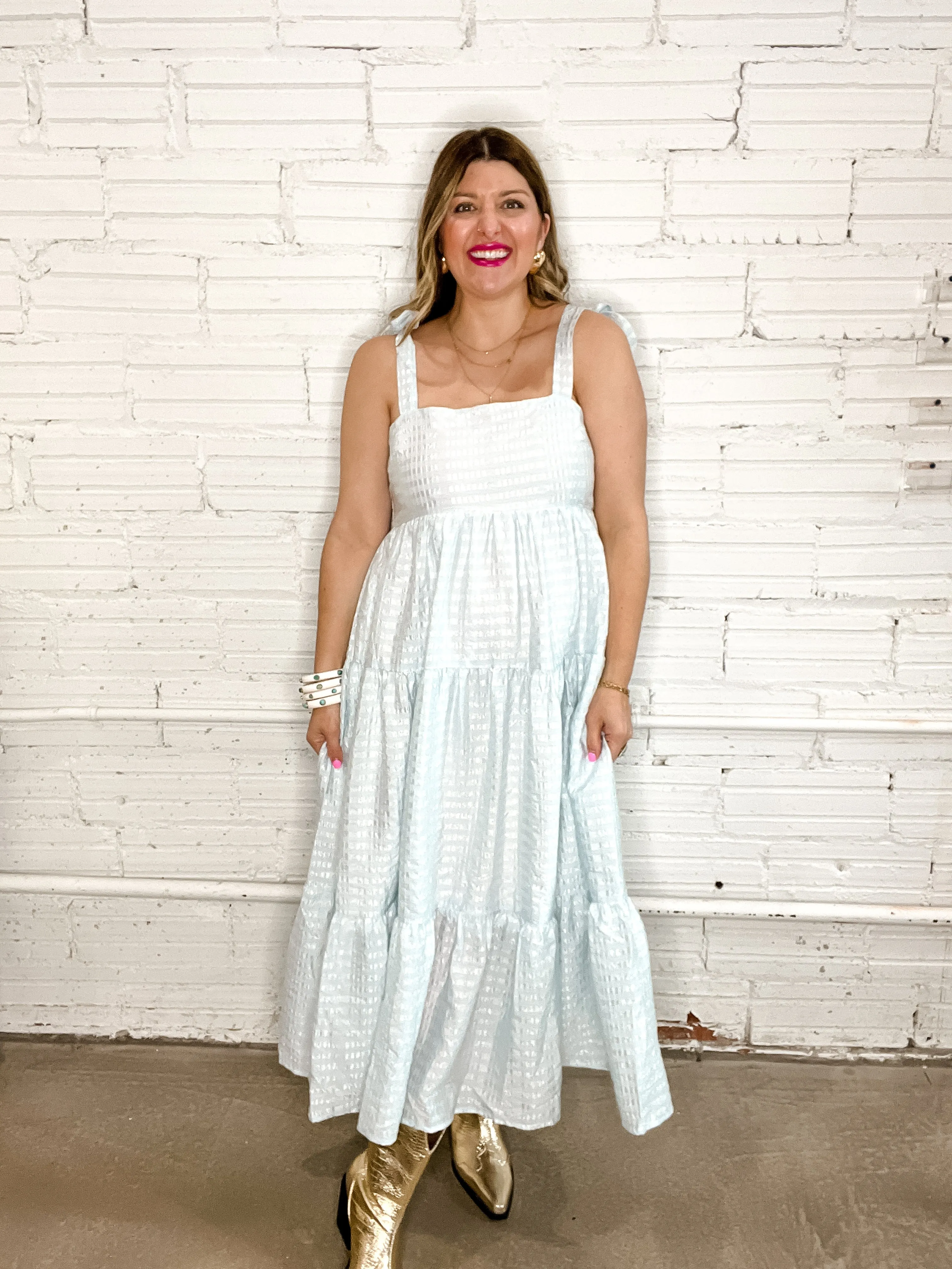 Baby Blues Gingham Midi Dress
