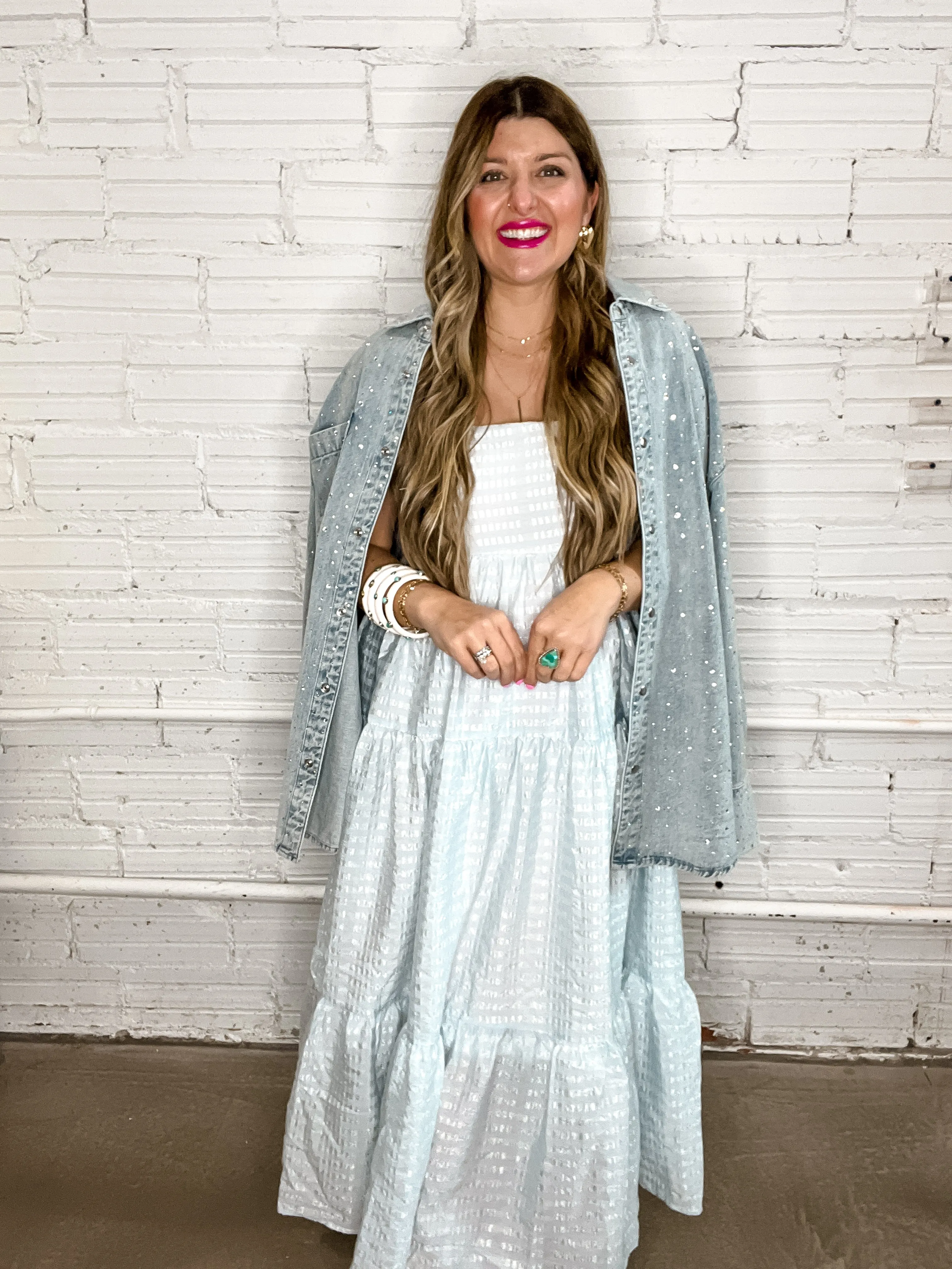 Baby Blues Gingham Midi Dress