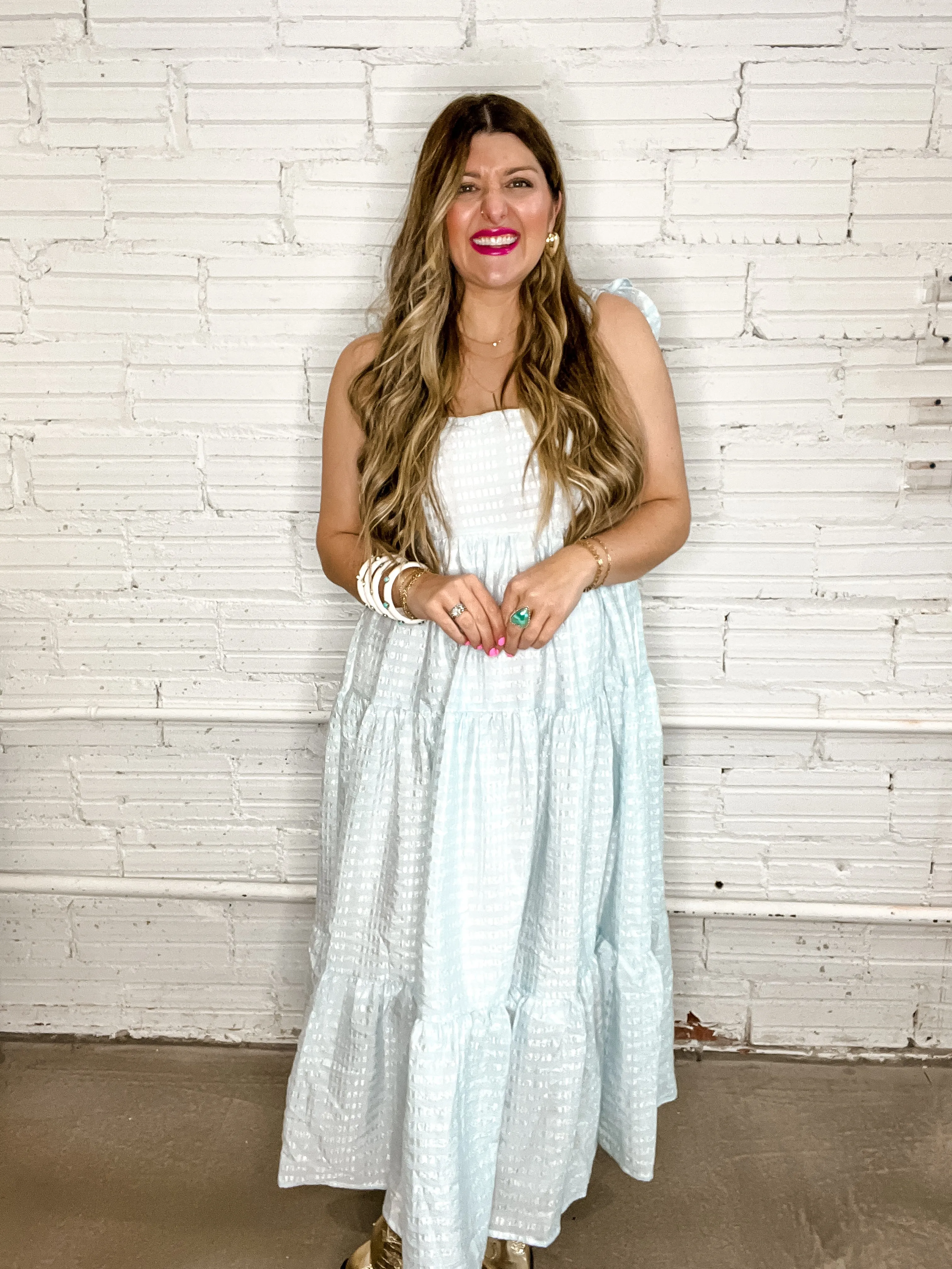 Baby Blues Gingham Midi Dress
