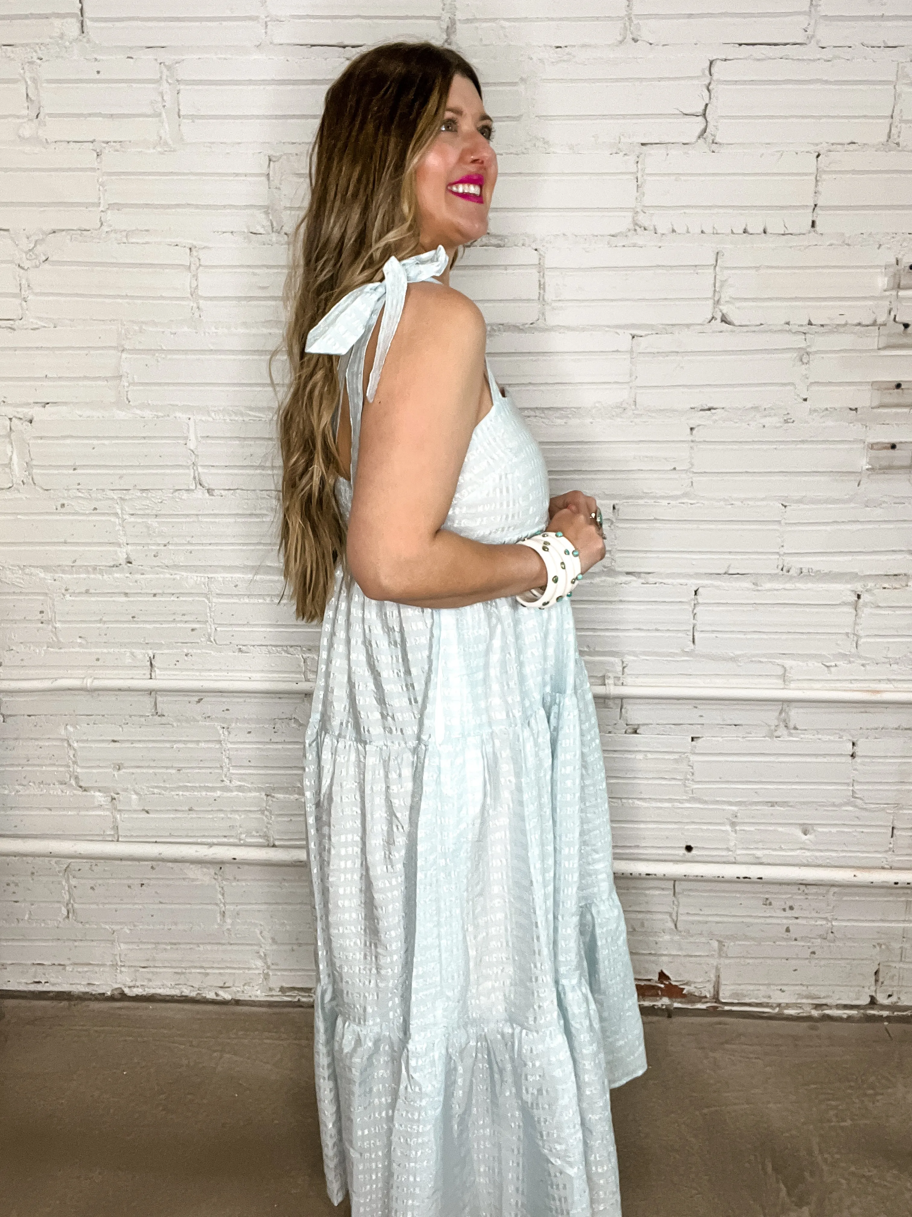 Baby Blues Gingham Midi Dress