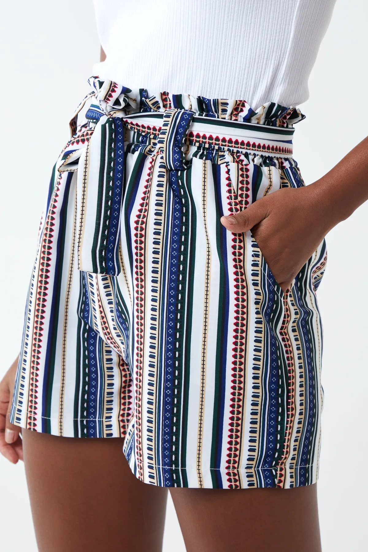 Belted Shorts with Stripes