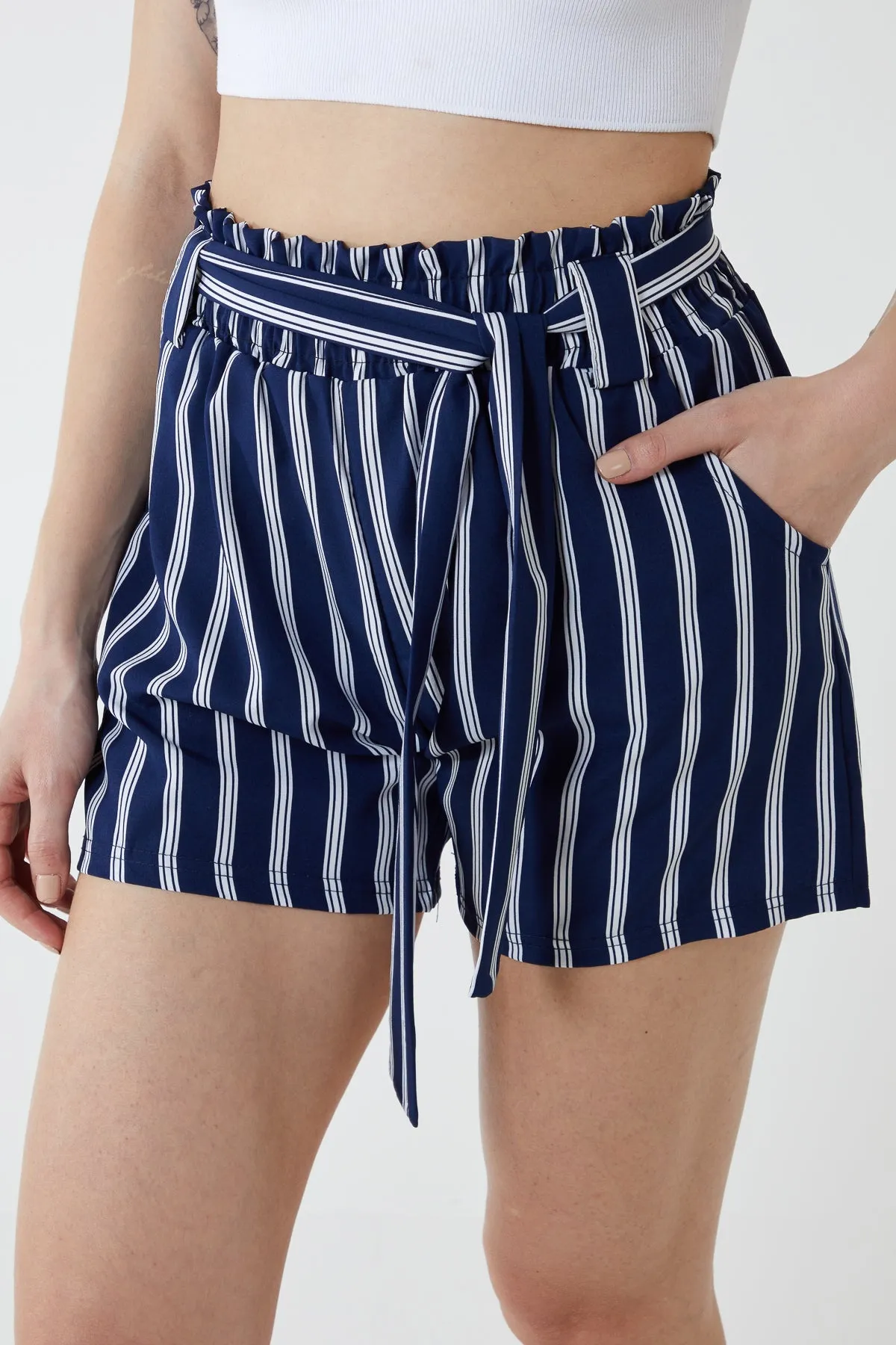 Belted Shorts with Stripes