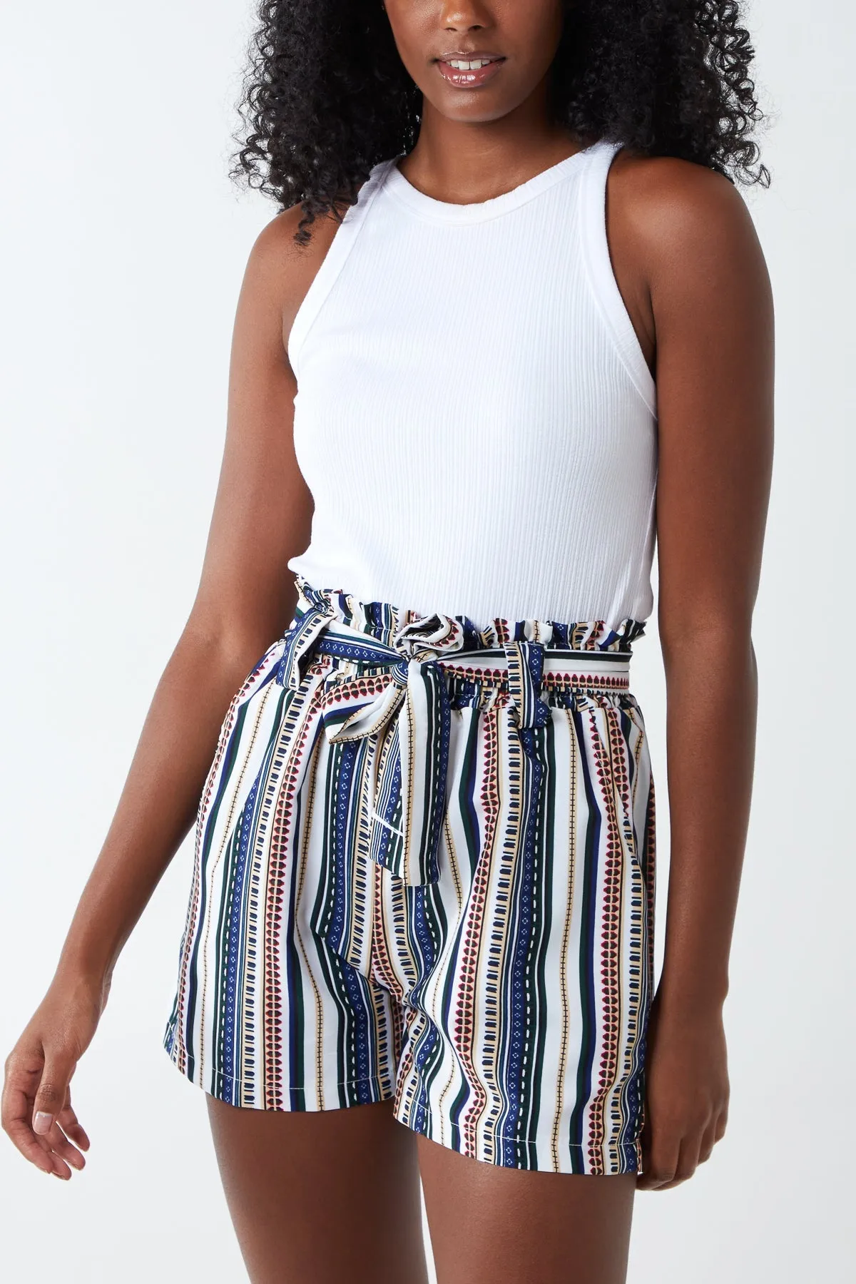 Belted Shorts with Stripes