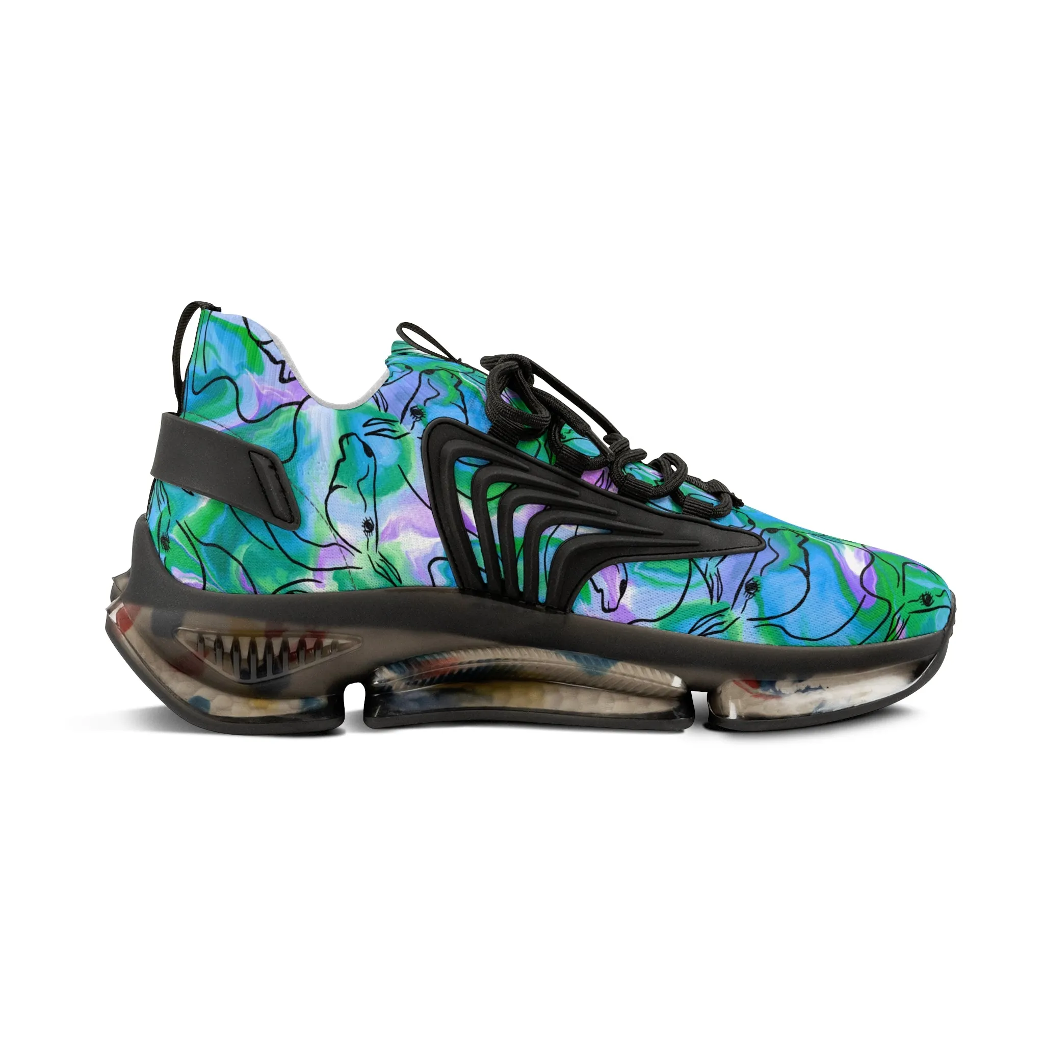 Blue and Green Horse Men's Mesh Sneakers