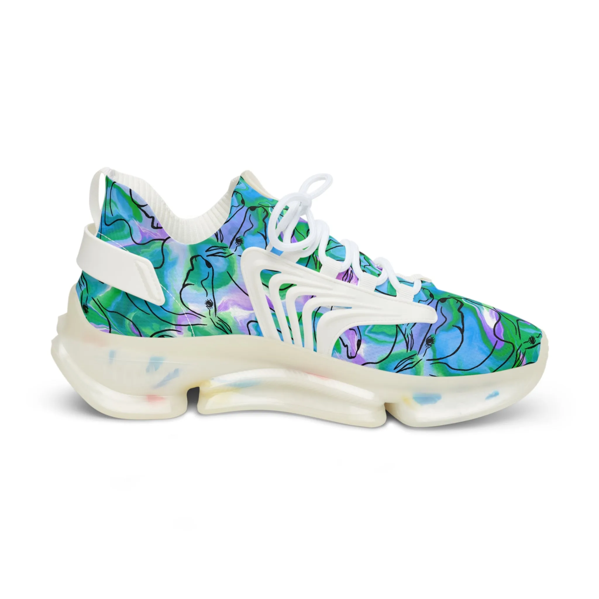 Blue and Green Horse Men's Mesh Sneakers