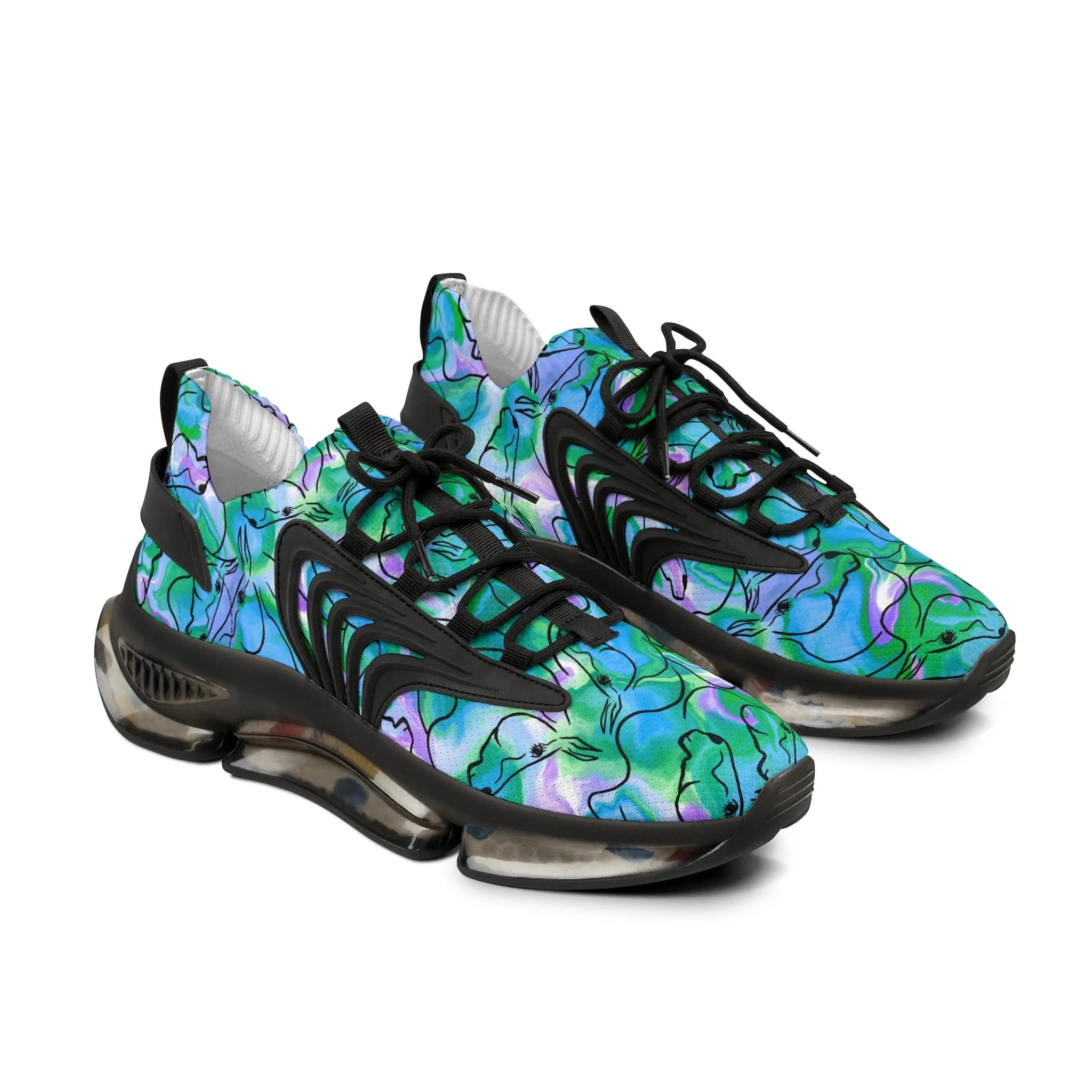 Blue and Green Horse Men's Mesh Sneakers