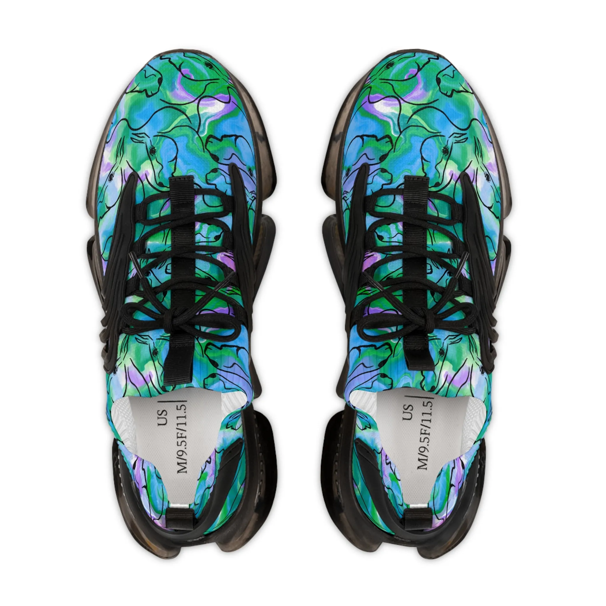 Blue and Green Horse Men's Mesh Sneakers