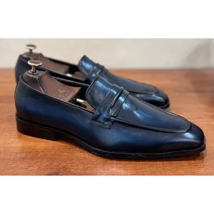 Blue Hand Finished Penny Loafers