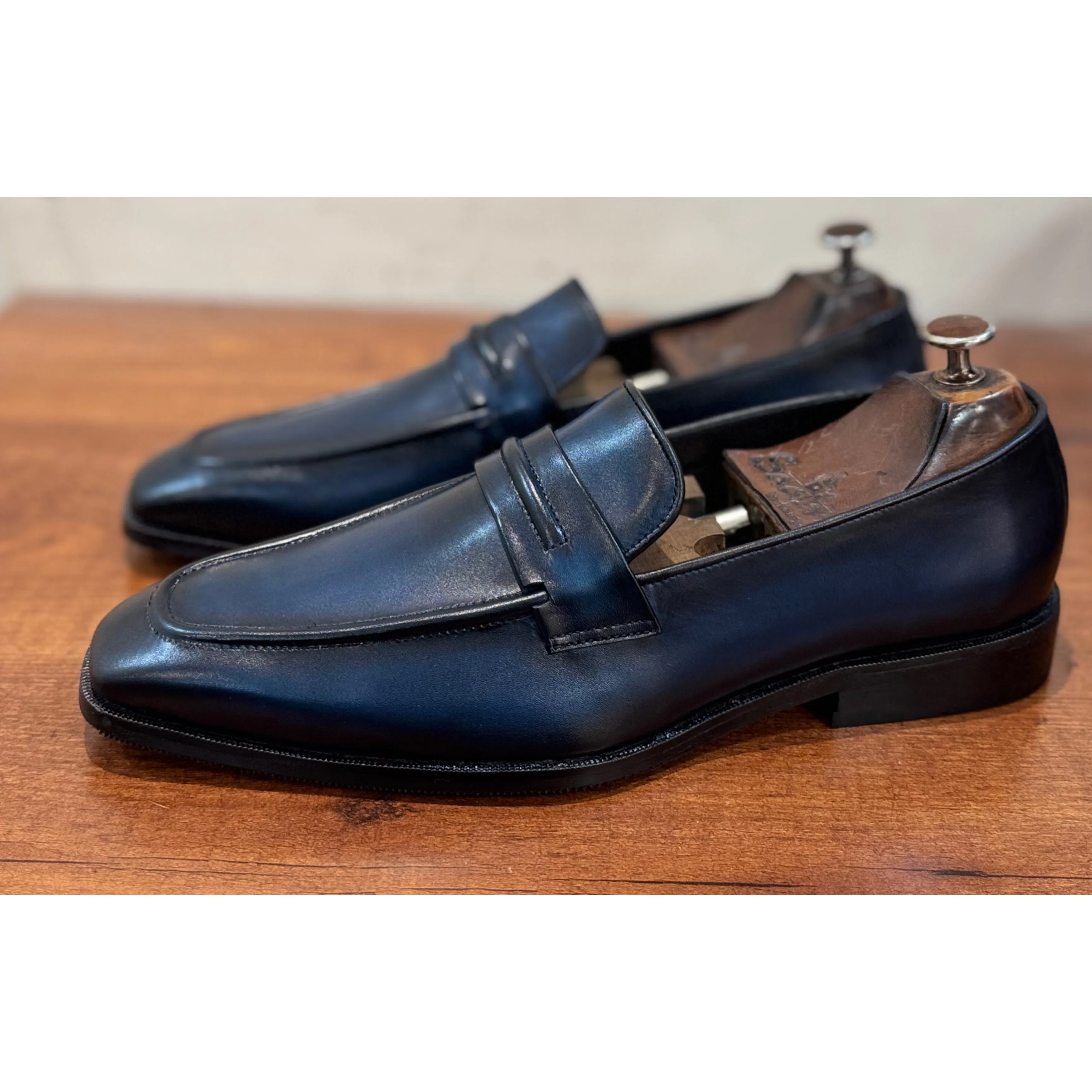 Blue Hand Finished Penny Loafers
