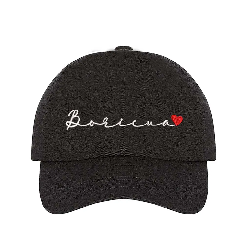 Boricua Cursive with Heart Embroidered Baseball Hat – Wear Your PR Pride! 🇵🇷❤️🧢
