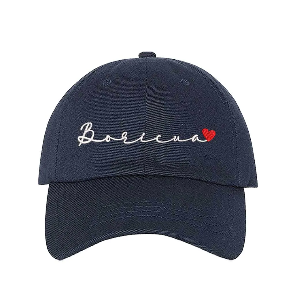 Boricua Cursive with Heart Embroidered Baseball Hat – Wear Your PR Pride! 🇵🇷❤️🧢