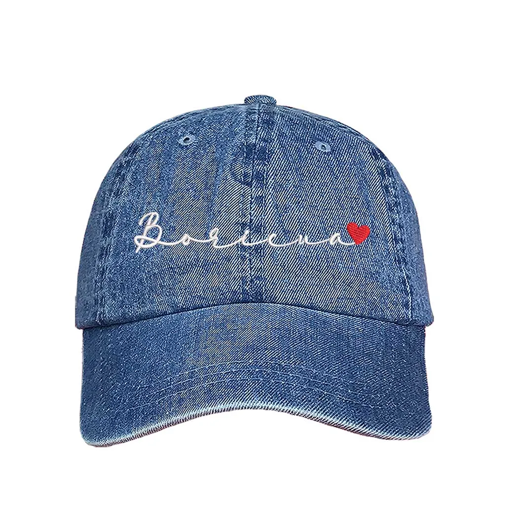 Boricua Cursive with Heart Embroidered Baseball Hat – Wear Your PR Pride! 🇵🇷❤️🧢