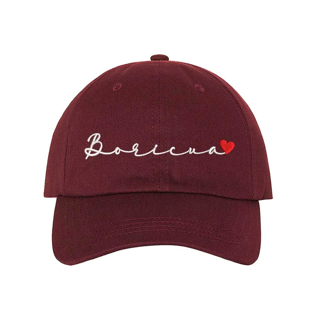 Boricua Cursive with Heart Embroidered Baseball Hat – Wear Your PR Pride! 🇵🇷❤️🧢