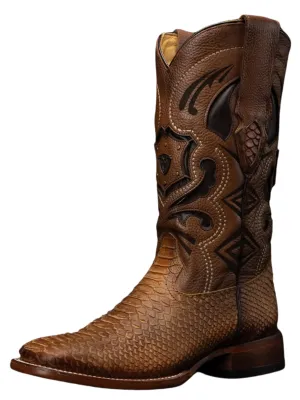 Botas Vaqueras Rodeo de Mamba Python Grabado en Piel Genuina para Hombre 'Rodeo Cartie' - ID: RC-MAM-AU