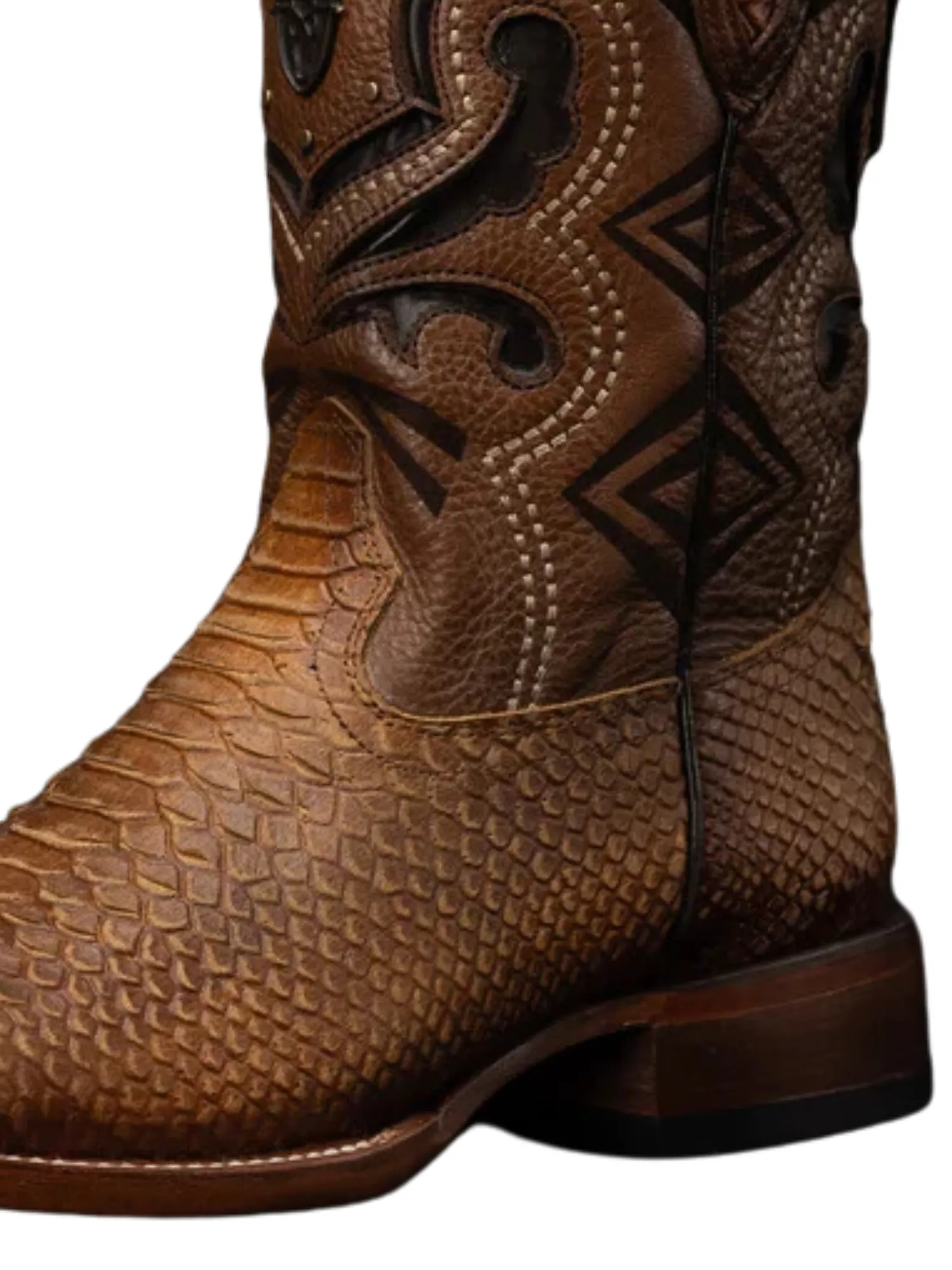 Botas Vaqueras Rodeo de Mamba Python Grabado en Piel Genuina para Hombre 'Rodeo Cartie' - ID: RC-MAM-AU