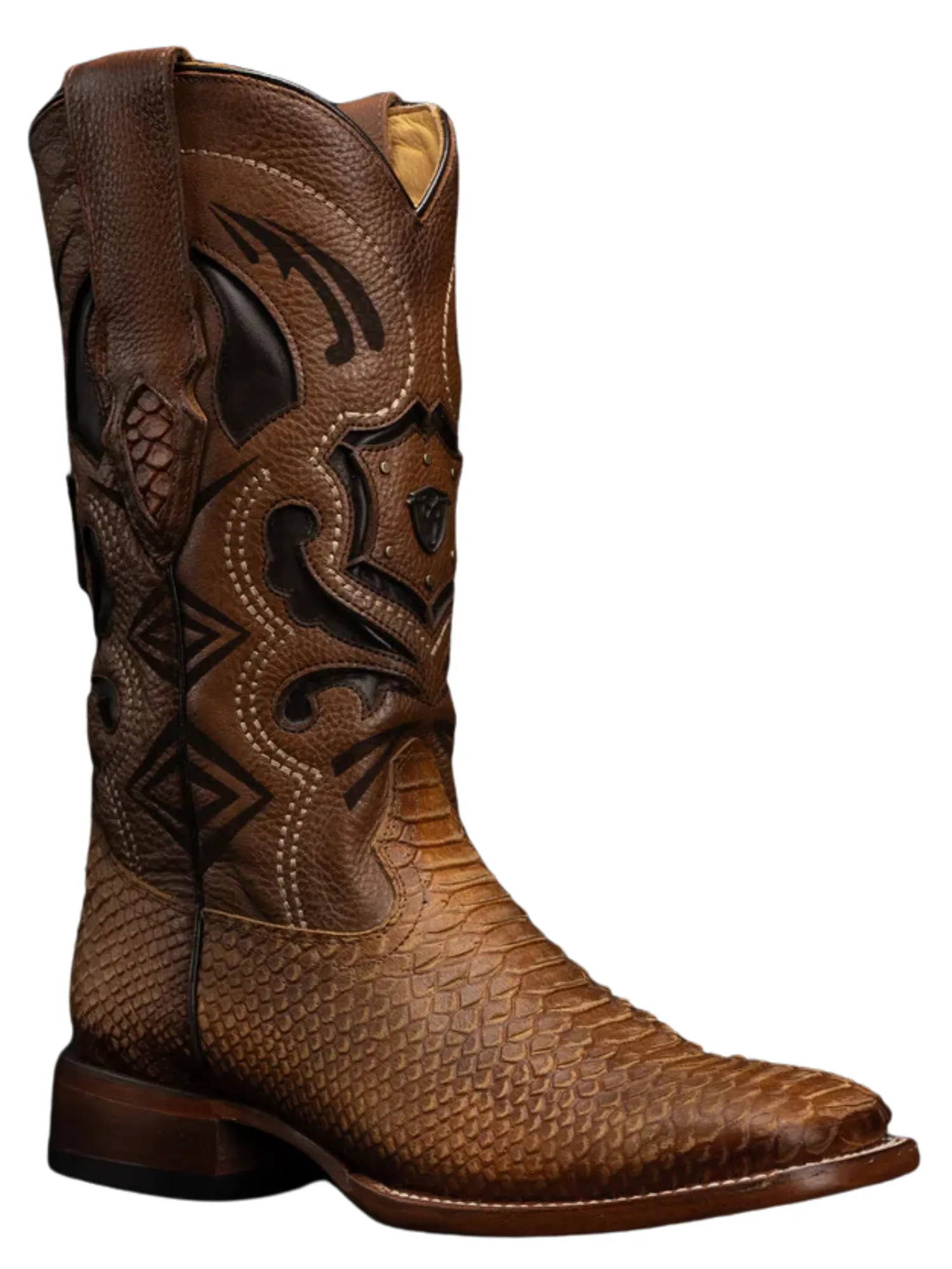Botas Vaqueras Rodeo de Mamba Python Grabado en Piel Genuina para Hombre 'Rodeo Cartie' - ID: RC-MAM-AU