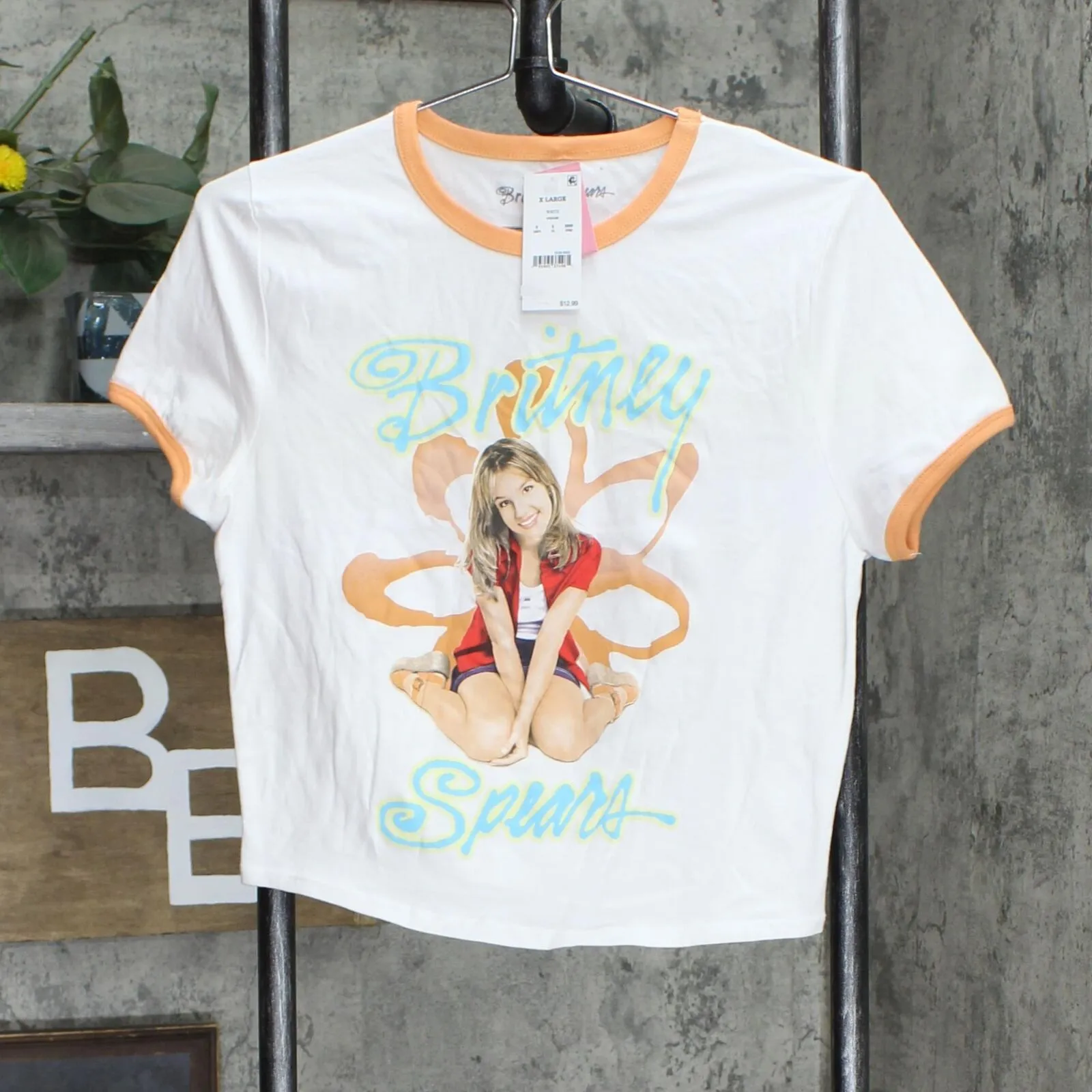Britney Spears Women's Ringer Baby Short Sleeve Cropped Graphic T-Shirt