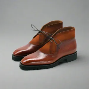 Brown Leather and Suede Vermient Chunky Hiking Combat Lace Up Boots - Hiking and Trekking Boots