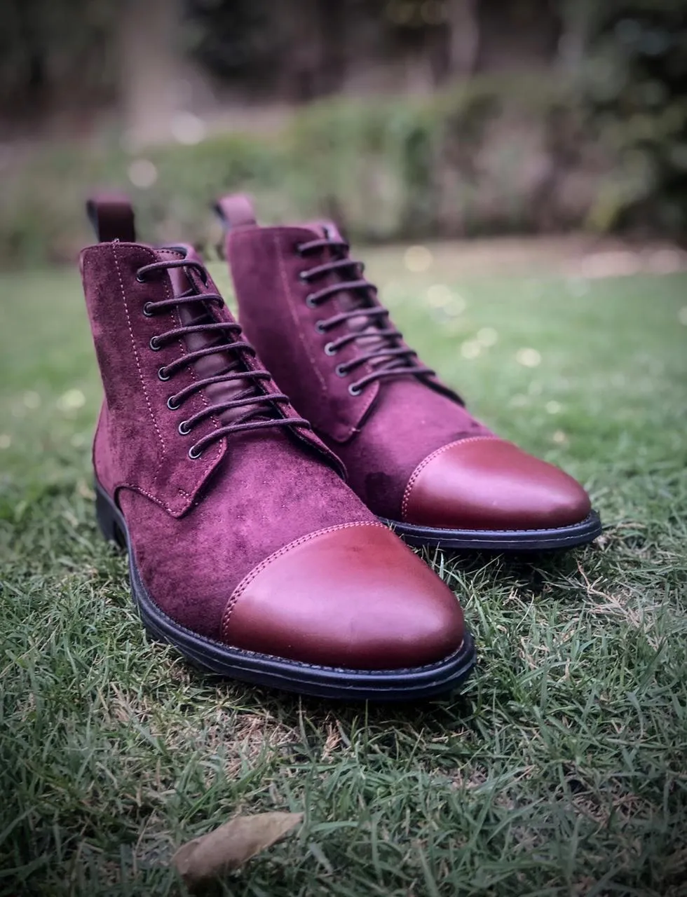 Burgundy High Ankle Military Boots
