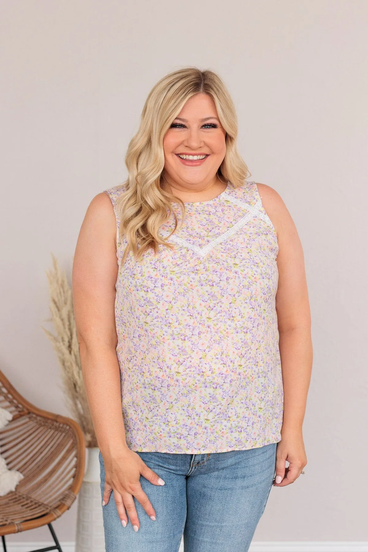 Captivating Blooms Floral Tank- Lilac