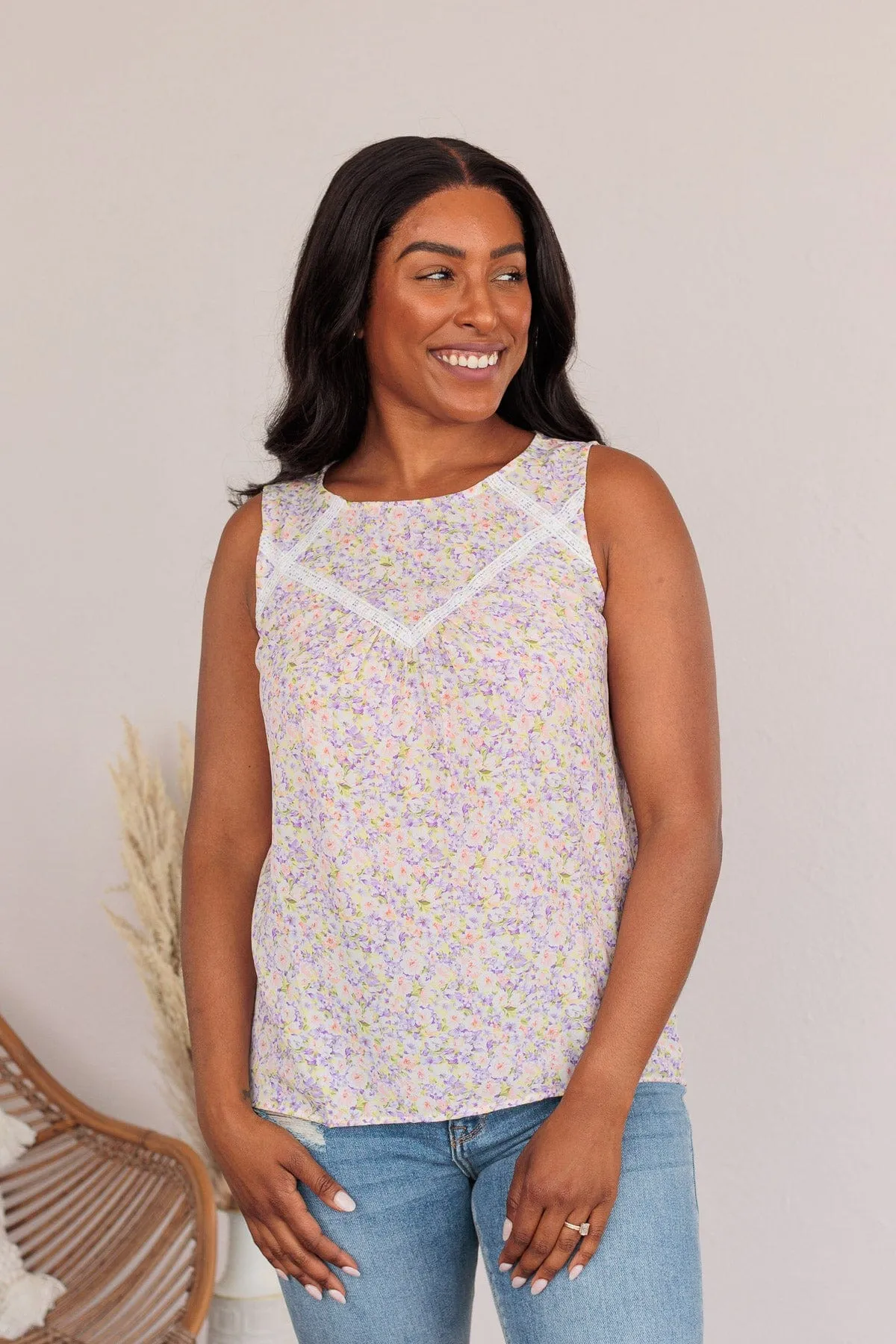 Captivating Blooms Floral Tank- Lilac
