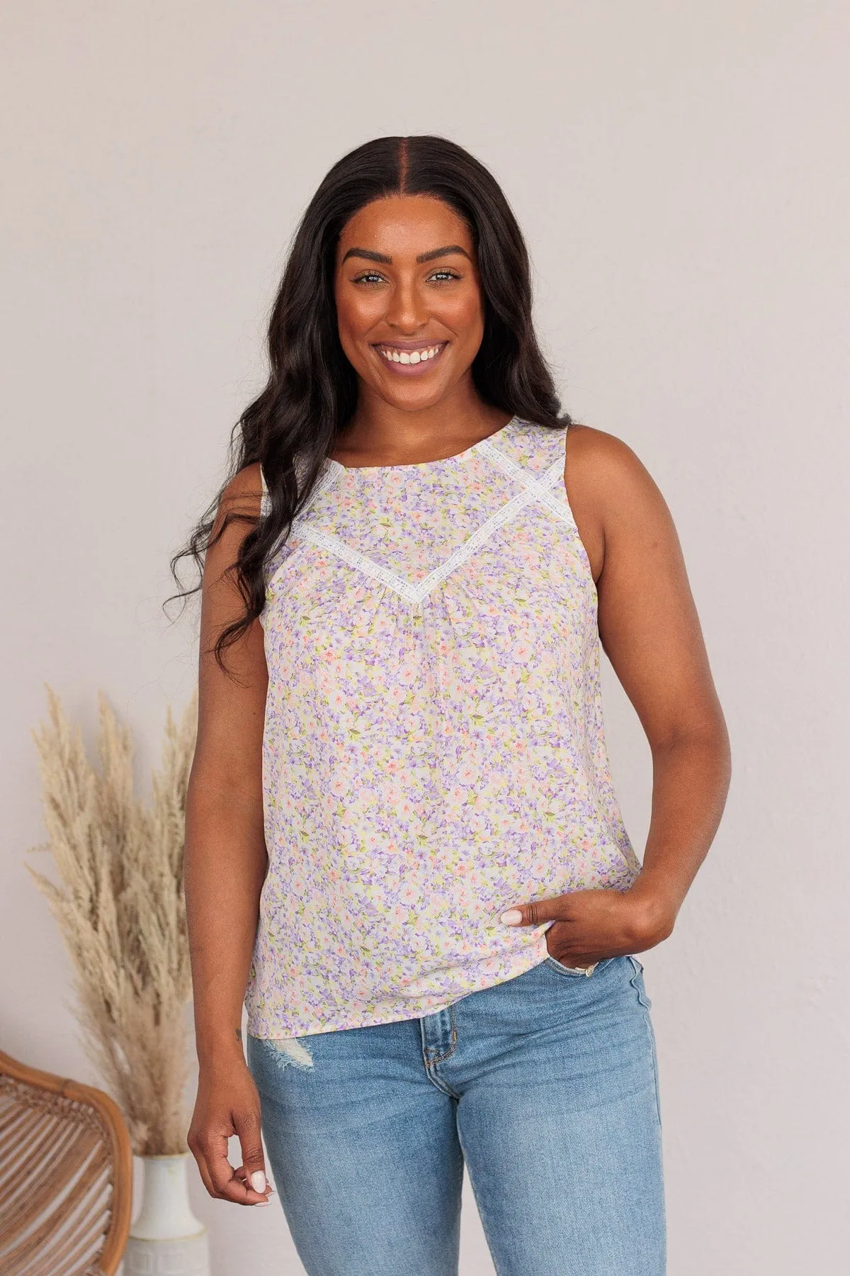 Captivating Blooms Floral Tank- Lilac