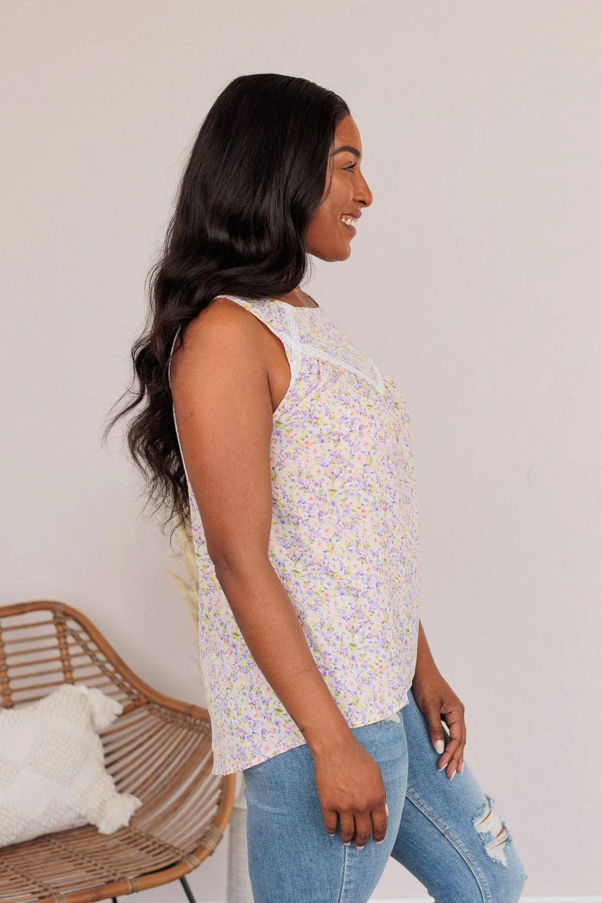 Captivating Blooms Floral Tank- Lilac