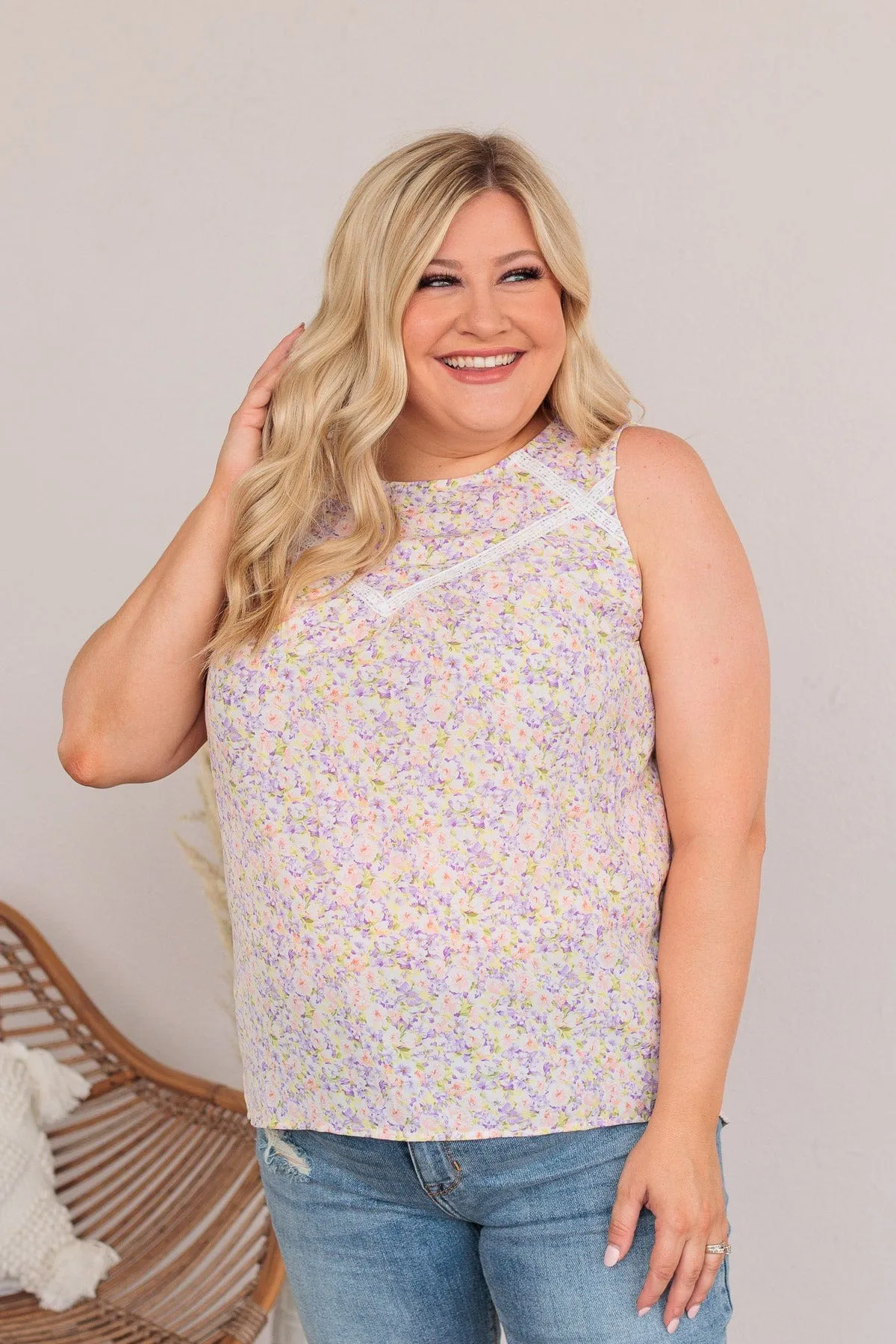 Captivating Blooms Floral Tank- Lilac
