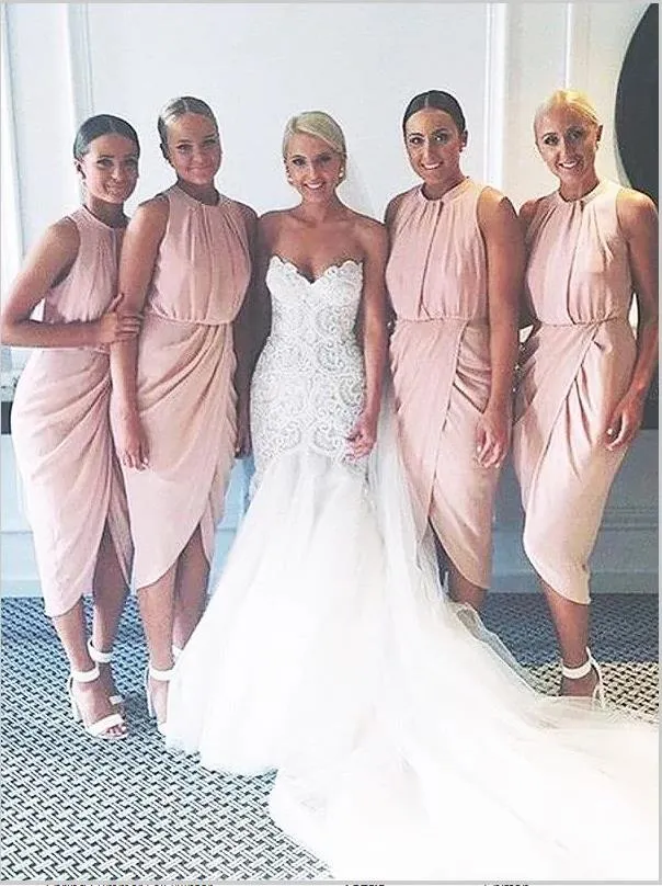 Chiffon Sheath Sleeveless Bridesmaid Dresses,Scoop Knee Length Bridesmaid Dresses