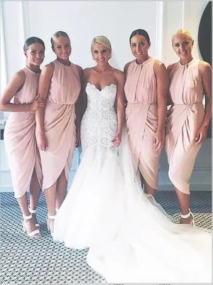 Chiffon Sheath Sleeveless Bridesmaid Dresses,Scoop Knee Length Bridesmaid Dresses