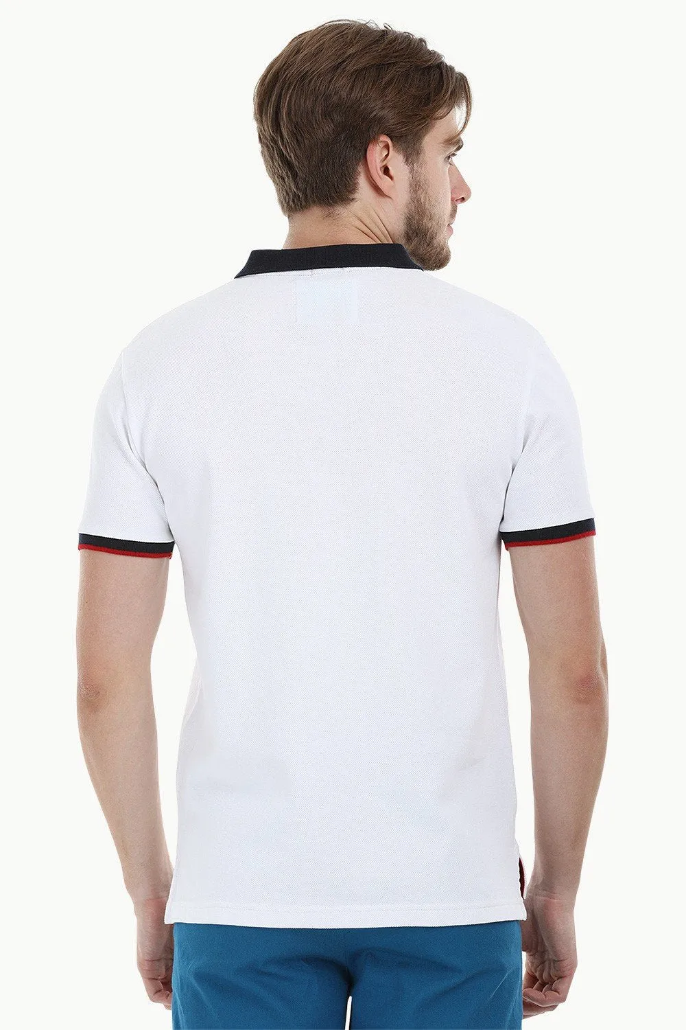 Contrast Placket White Polo T-Shirt