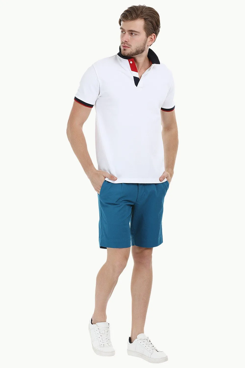 Contrast Placket White Polo T-Shirt
