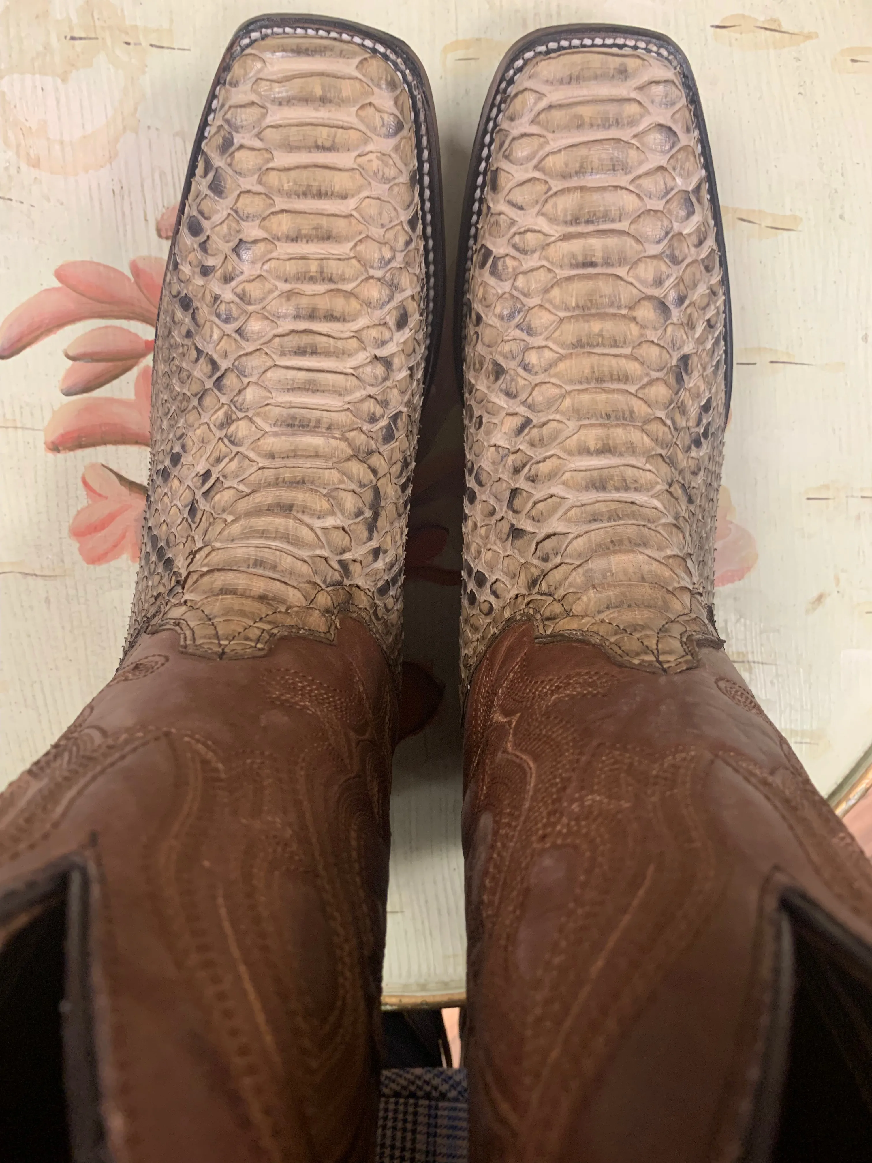CORRAL MENS TAUPE PYTHON EMBROIDERY SQUARE TOE