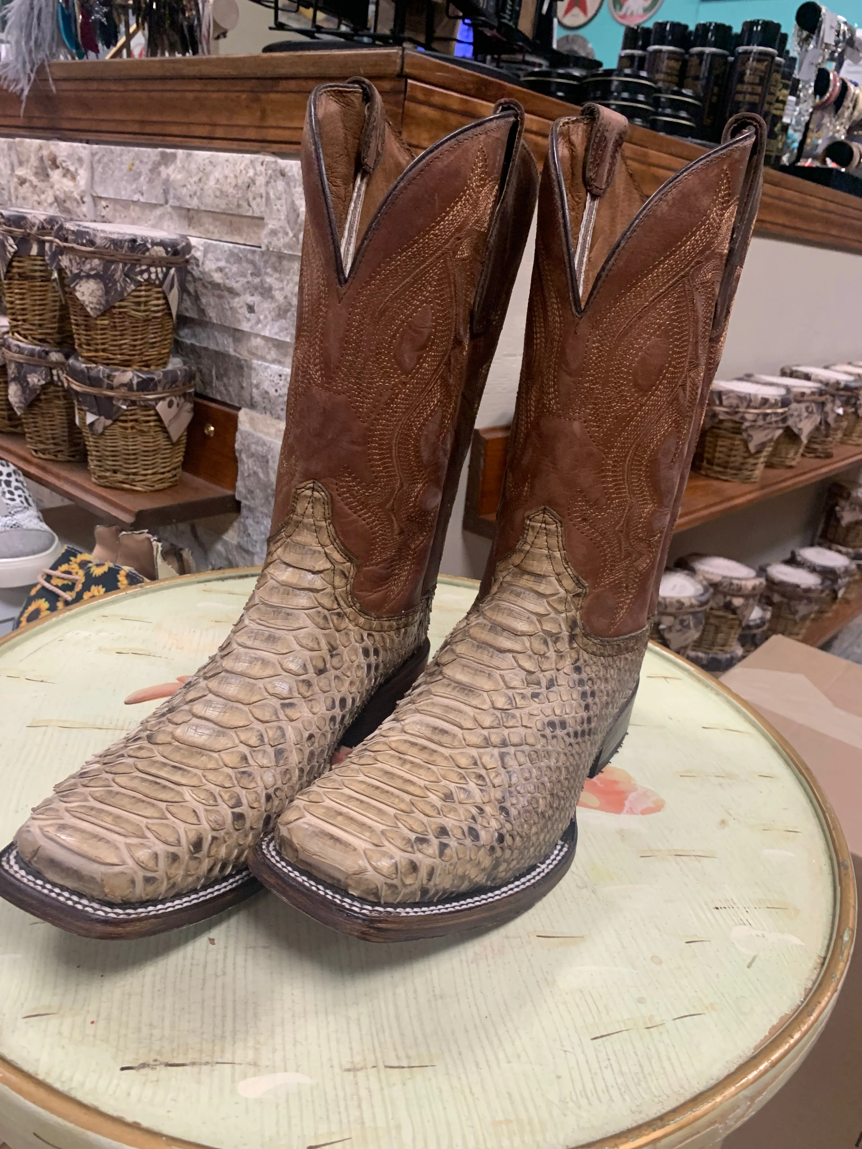 CORRAL MENS TAUPE PYTHON EMBROIDERY SQUARE TOE