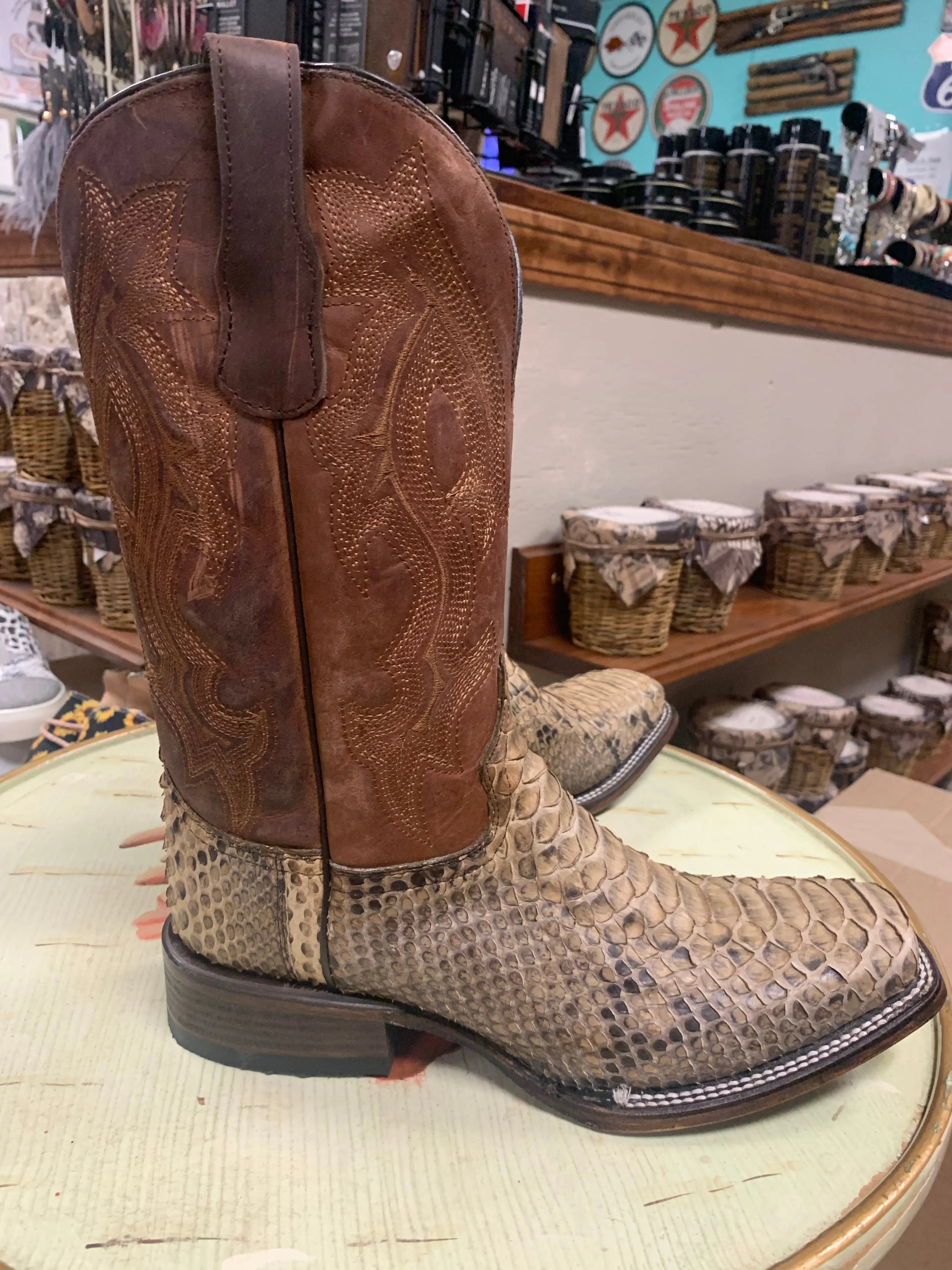 CORRAL MENS TAUPE PYTHON EMBROIDERY SQUARE TOE