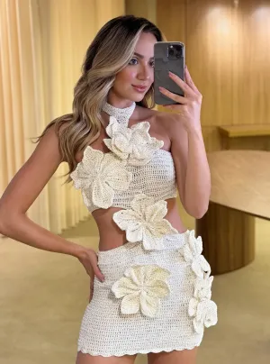 Crochet Floral Appliqué Two-Piece Set