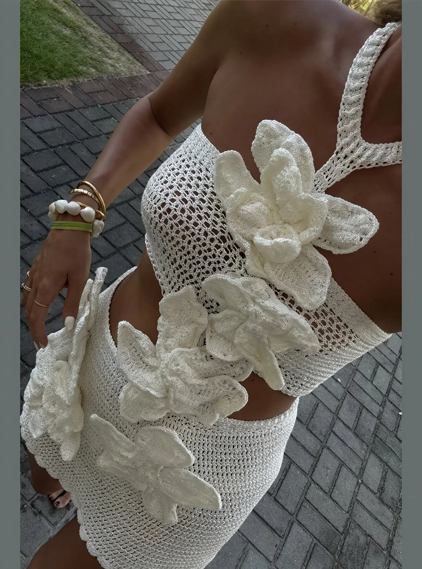 Crochet Floral Appliqué Two-Piece Set