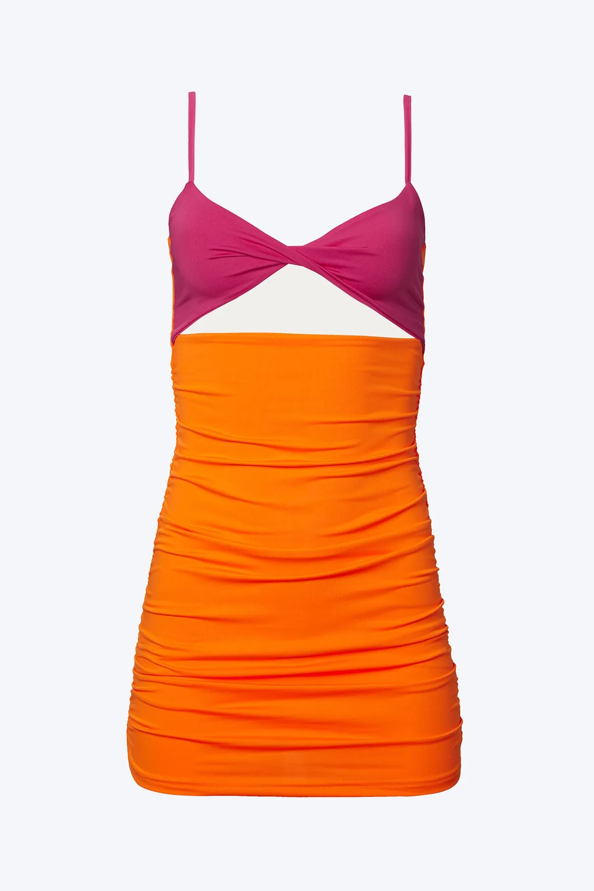 CUTOUT TWO-TONE STRETCH-JERSEY MINI DRESS