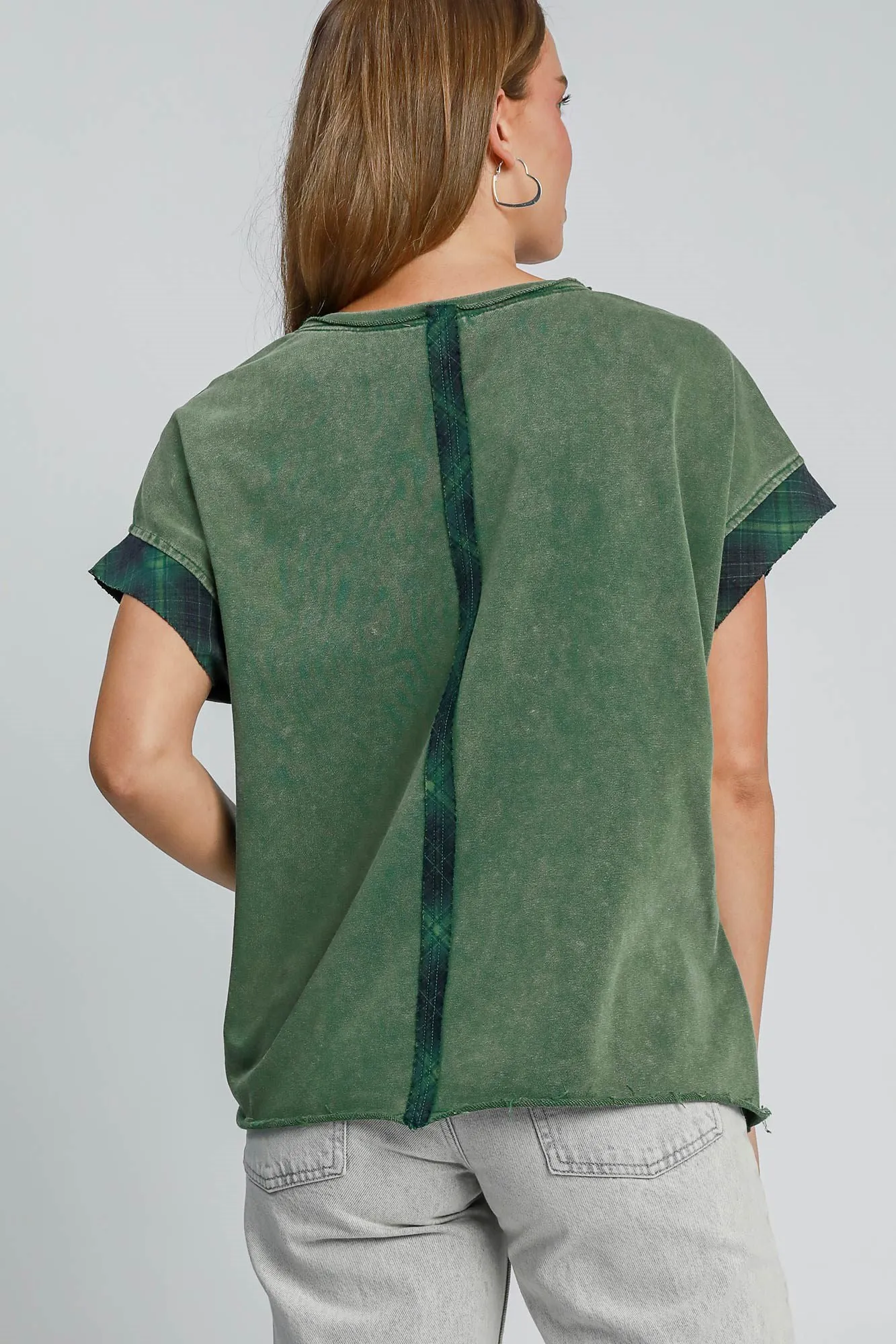 Dark Green Peace Applique Round Neck French Terry Top